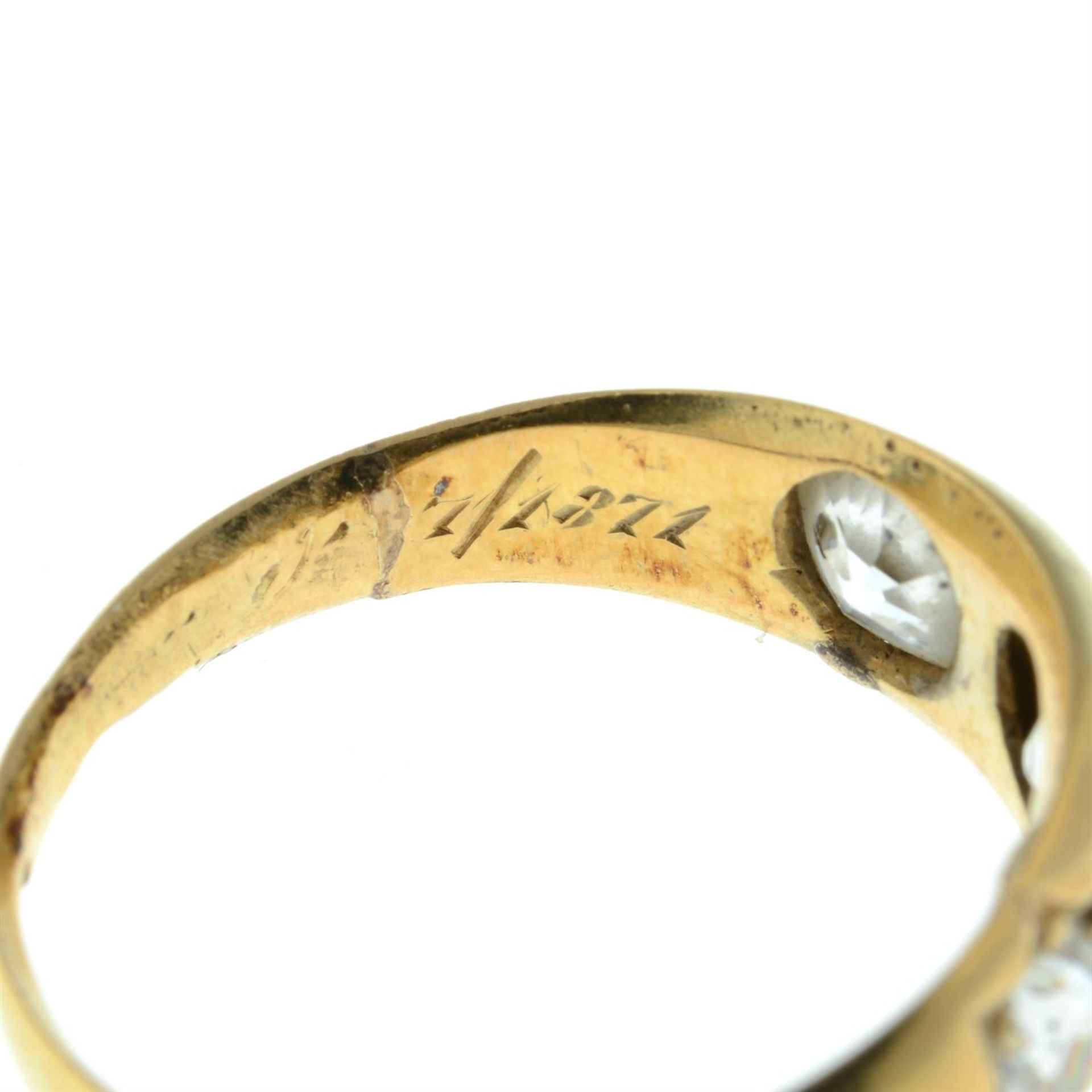 A mid Victorian 18ct gold old-cut diamond three-stone band ring. - Image 6 of 7