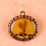 A 19th century 15ct gold moss agate and garnet cluster pendant.