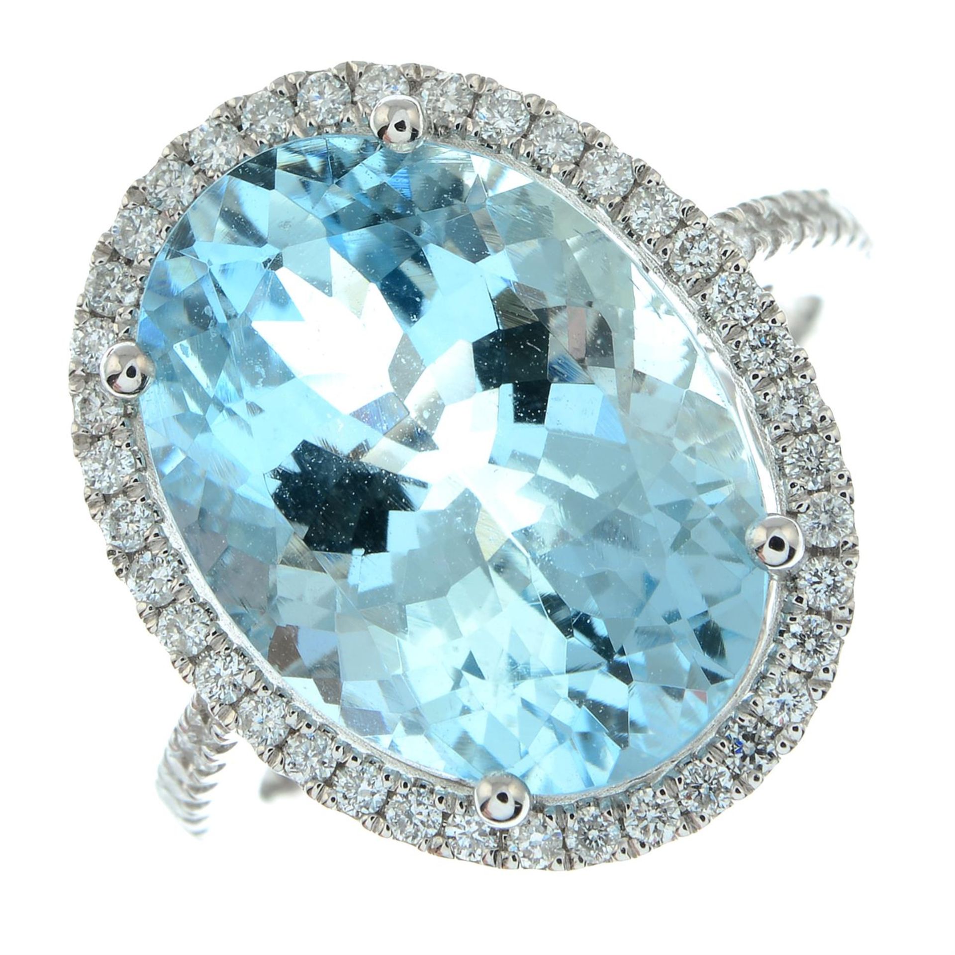 An 18ct gold aquamarine and brilliant-cut diamond dress ring. - Image 2 of 5