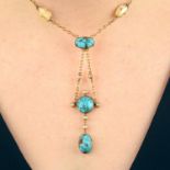 An Australian early 20th century Arts & Crafts 15ct gold turquoise, blister and split pearl