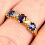 An early 20th century 18ct gold sapphire and old-cut diamond five-stone ring.