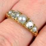 An early 20th century 18ct gold alternating graduated split pearl and old-cut diamond five-stone
