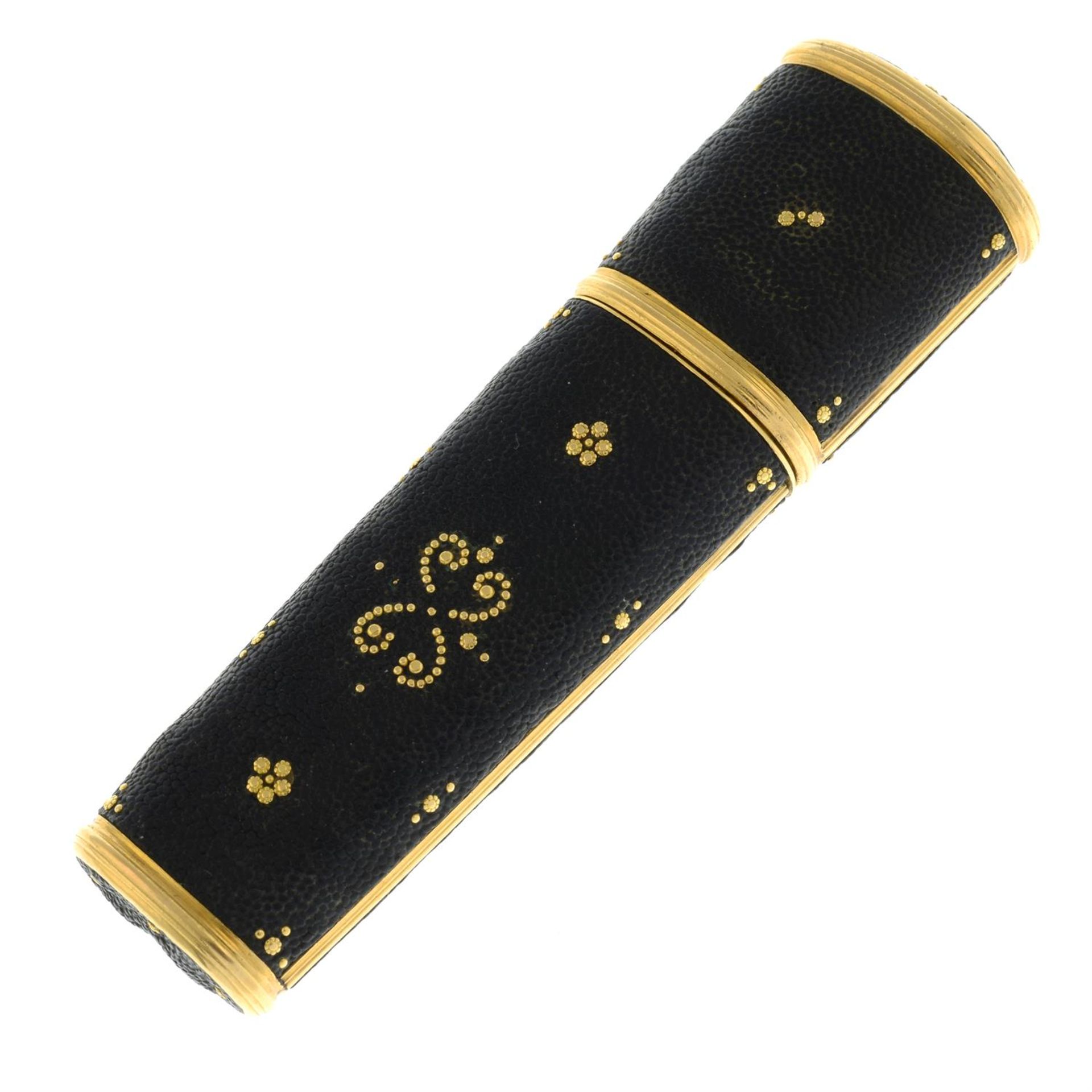 A Georgian gold and shagreen etui, containing scissors, combination tweezers and nail file, - Image 2 of 4