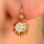 A pair of 18ct gold old-cut and diamond point earrings.