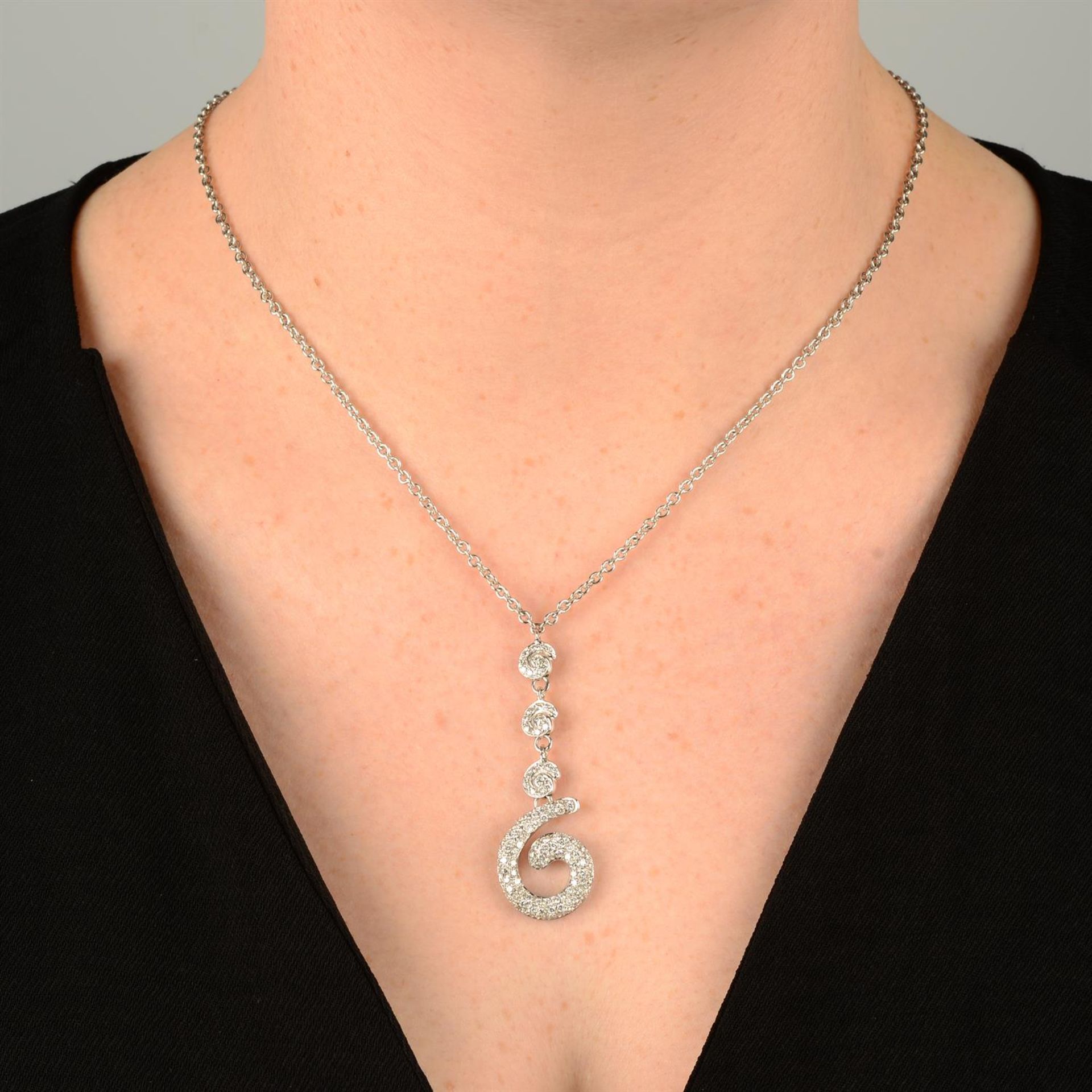 A pavé-set diamond scroll pendant necklace. - Image 5 of 5