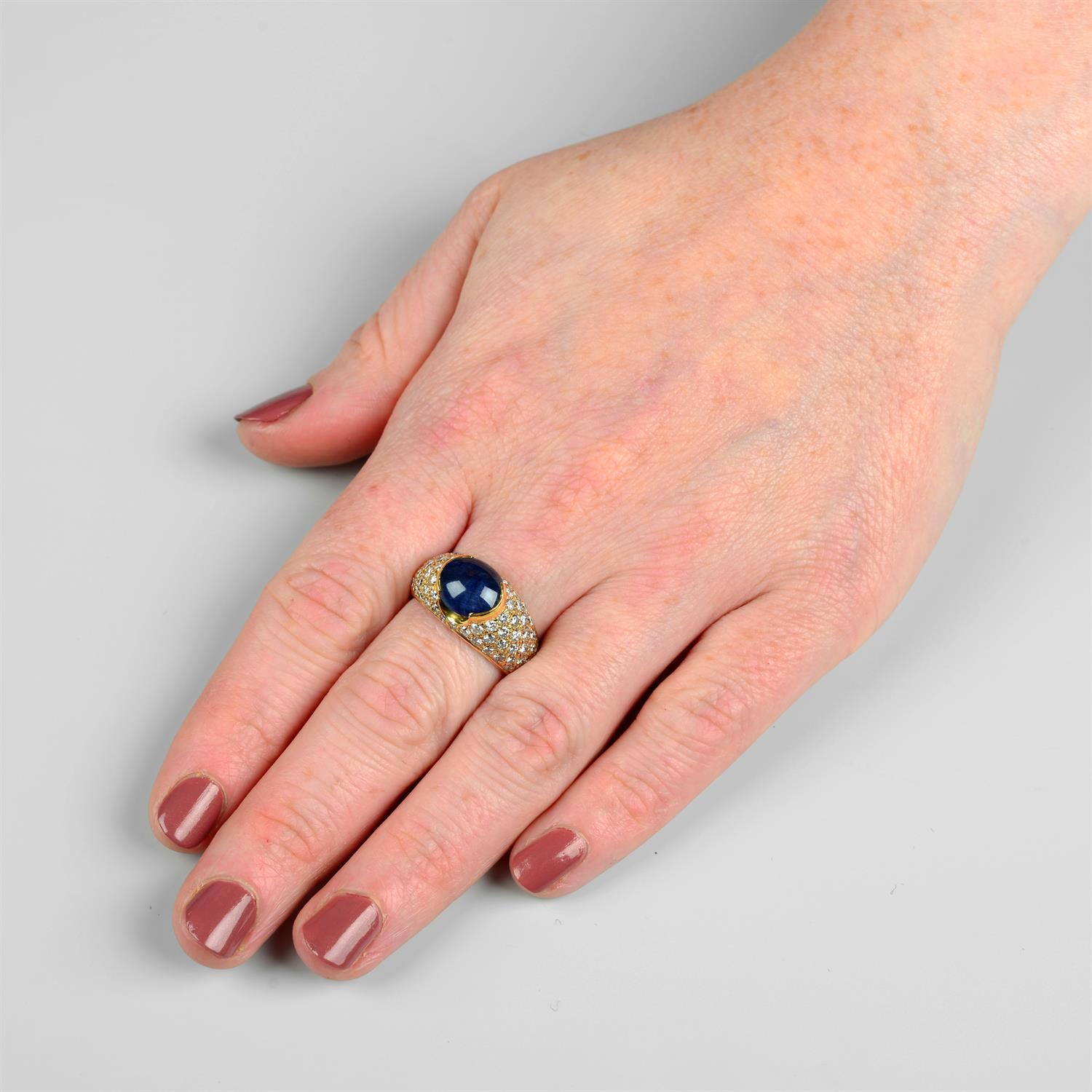 A cabochon sapphire and pavé-set diamond dress ring. - Image 5 of 5