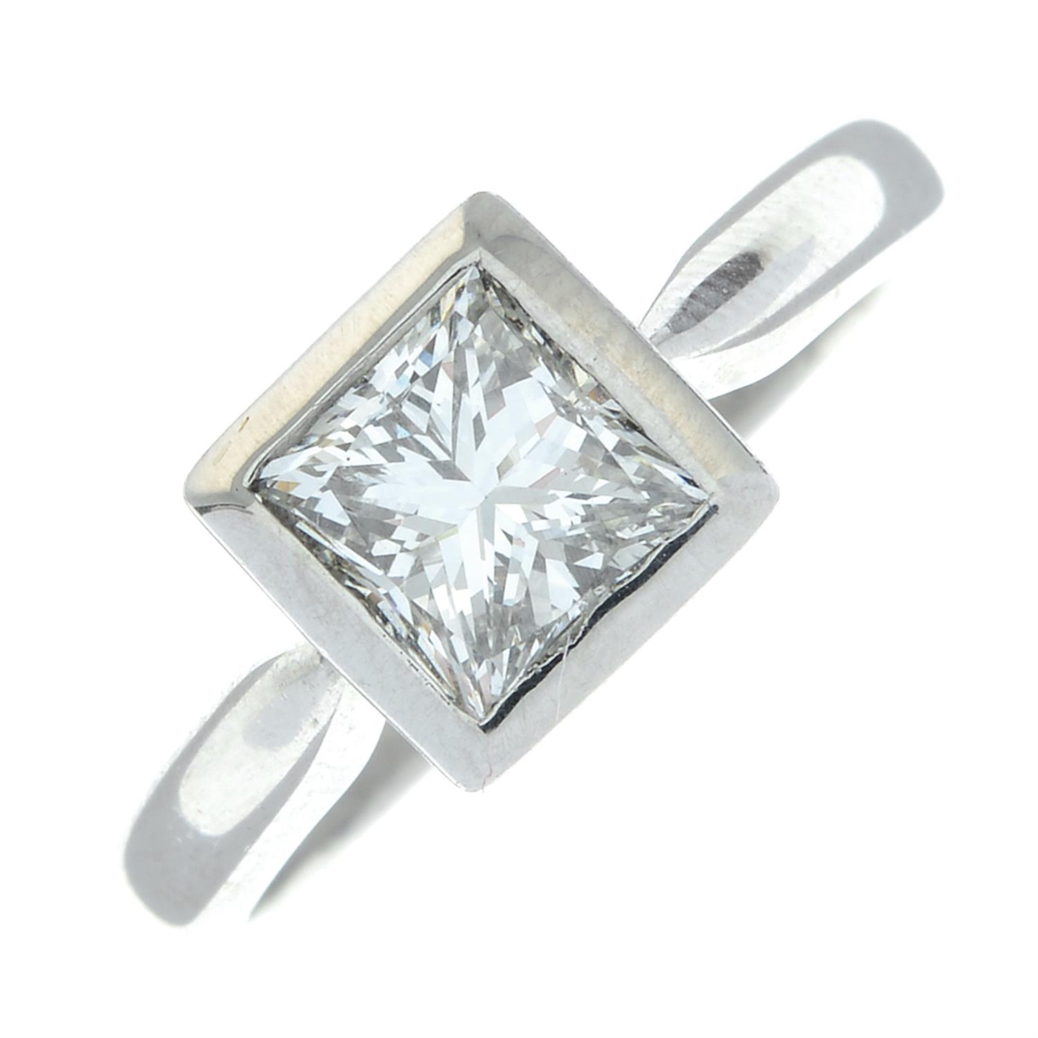 An 18ct gold square-shape diamond single-stone ring. - Image 2 of 5