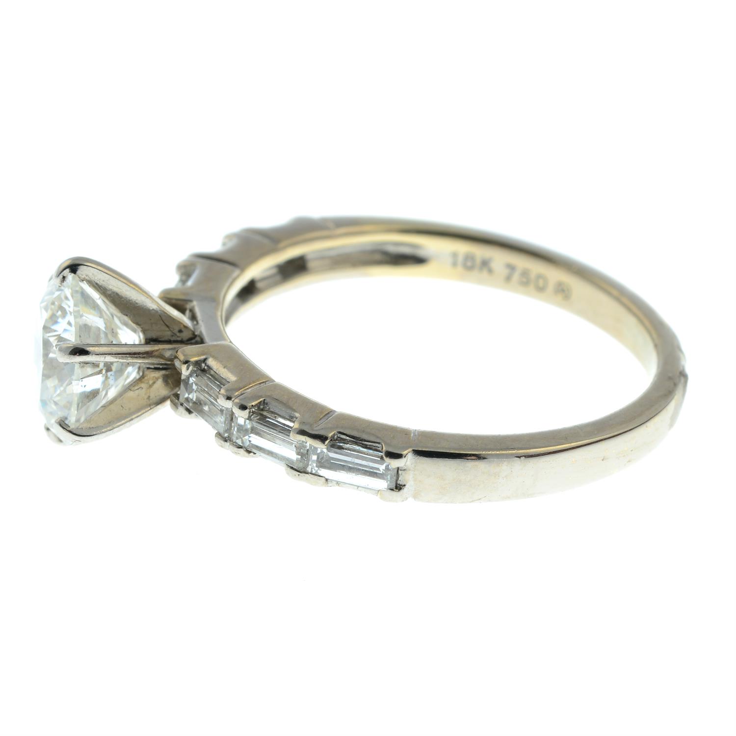 An 18ct gold brilliant-cut diamond single-stone ring, with rectangular-shape diamond shoulders. - Image 3 of 5