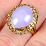 A 'lavender' jade and brilliant-cut diamond cluster ring.