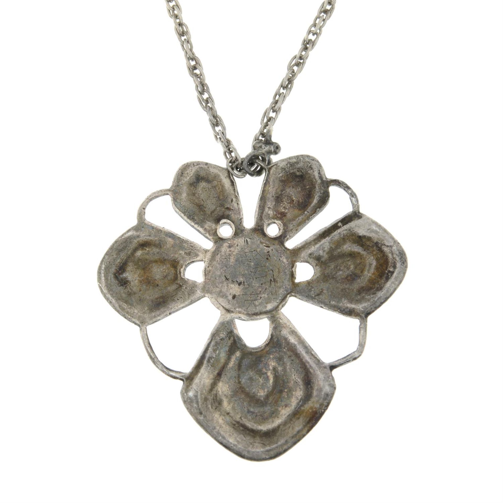 An Arts and Crafts silver blister pearl and enamel floral pendant, by Liberty & Co. - Image 3 of 5