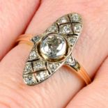 An early 20th century silver and 15ct gold, vari-cut diamond pierced lattice dress ring.