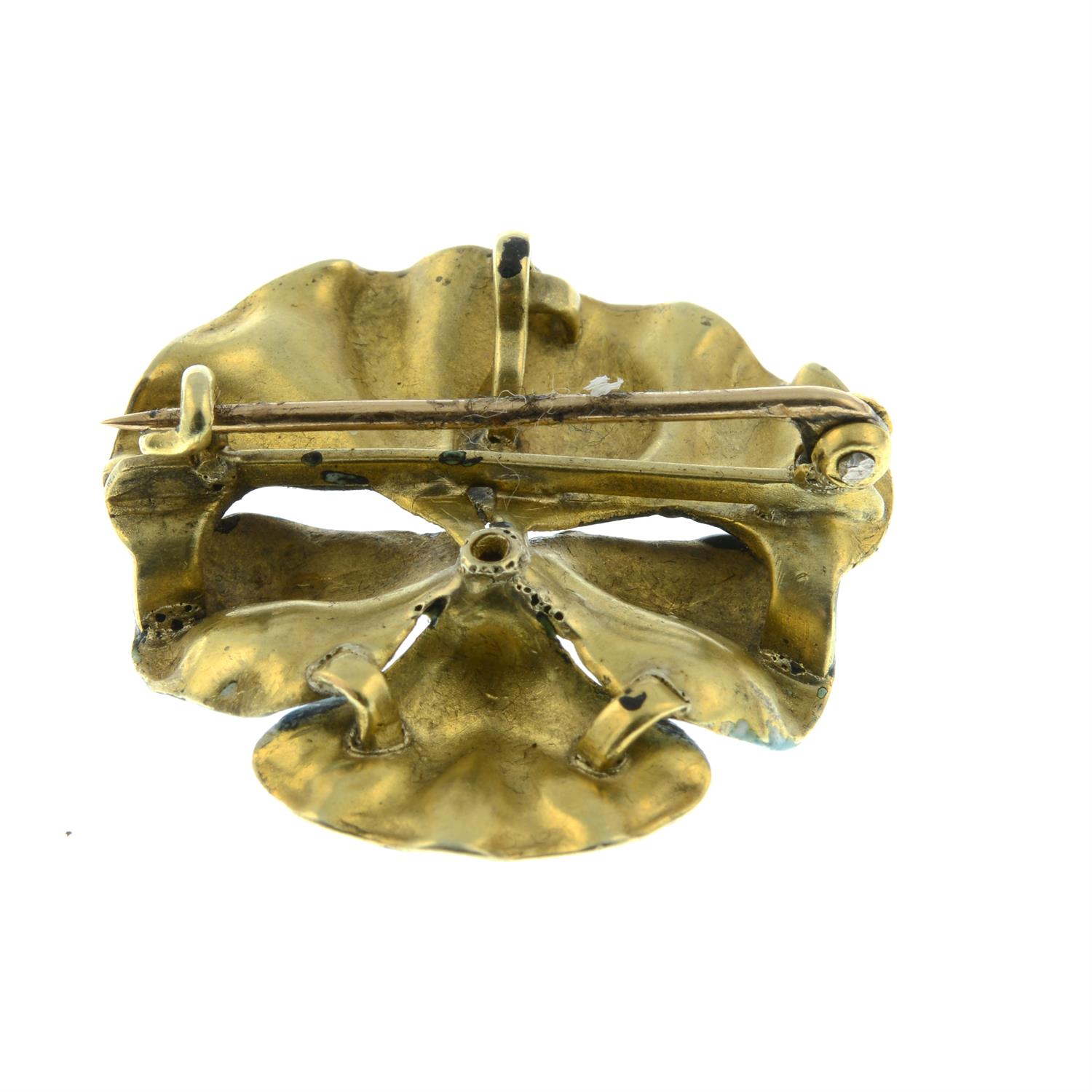 An early 20th century gold old-cut diamond and enamel pansy brooch. - Image 3 of 4