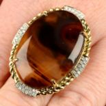 An agate and brilliant-cut diamond dress ring.