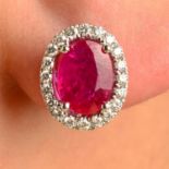 A pair of 18ct gold ruby and brilliant-cut diamond cluster earrings.