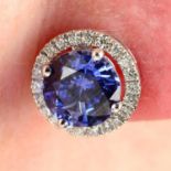 A pair of sapphire stud earrings, with detachable brilliant-cut diamond cluster halo.