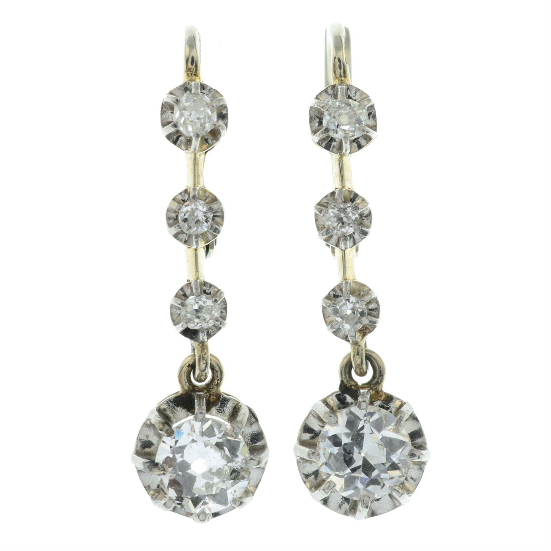 A pair of graduated old-cut diamond drop earrings. - Image 2 of 3