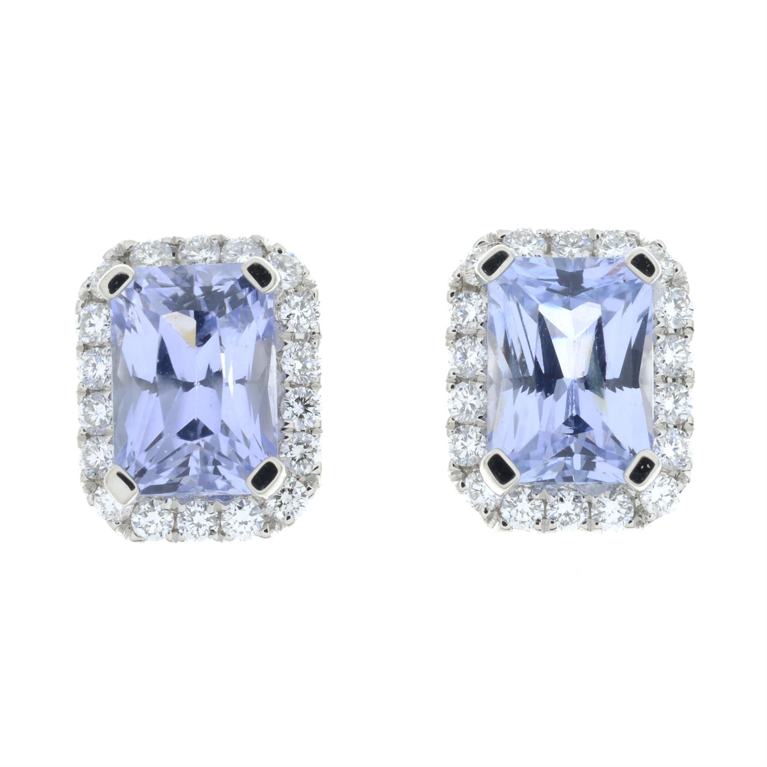 A pair of lilac sapphire and brilliant-cut diamond cluster earrings. - Image 2 of 3