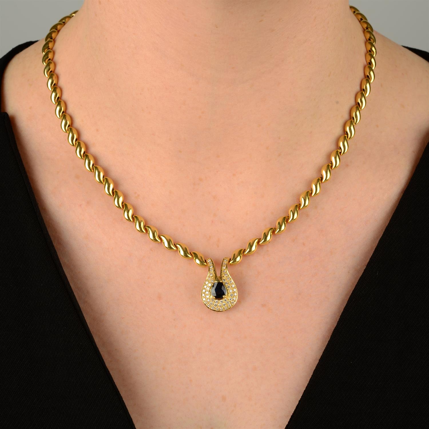 An 18ct gold sapphire and pavé-set diamond necklace, by Chiampesan. - Image 4 of 4