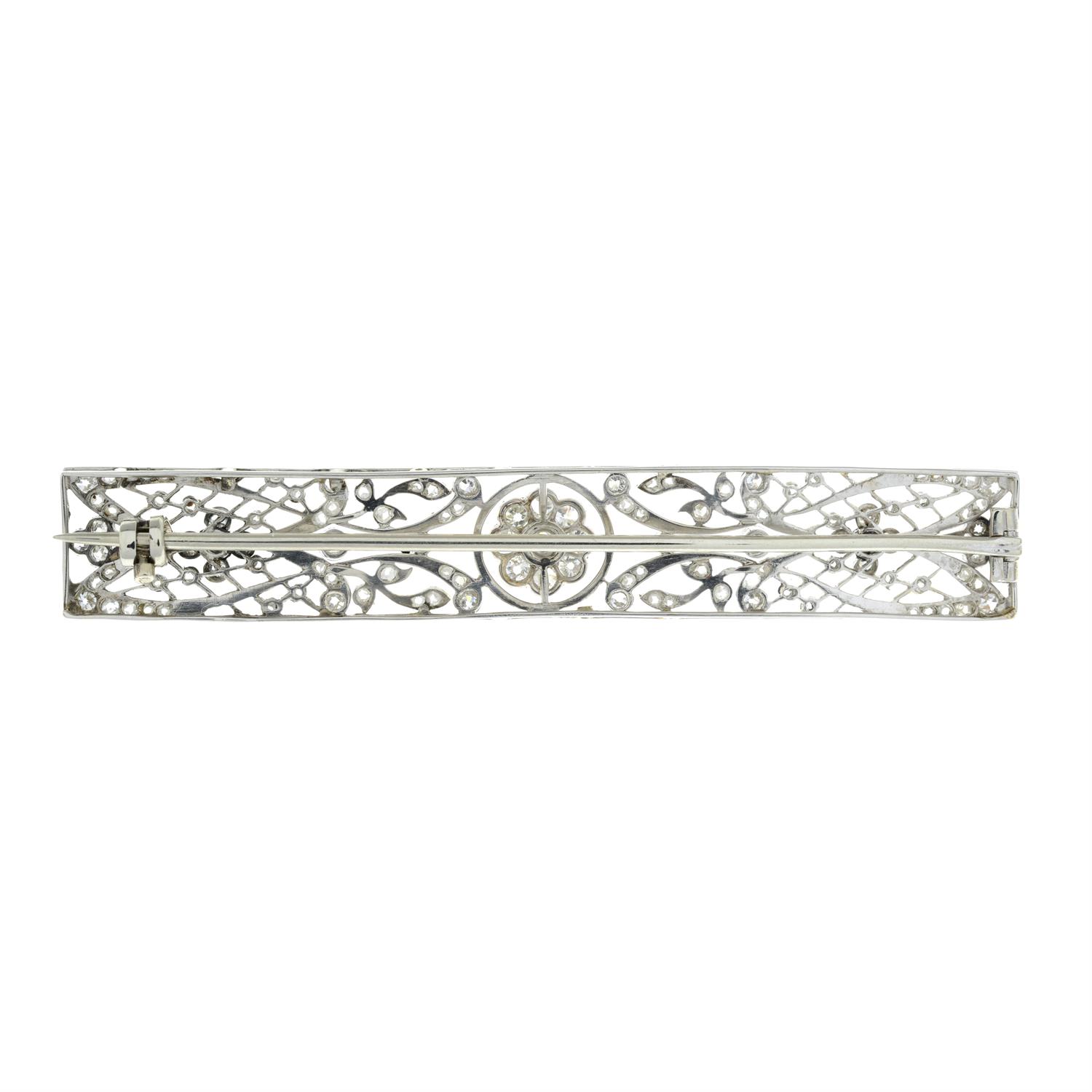 A Belle Epoque platinum old and rose-cut diamond stylised floral bar brooch. - Image 3 of 4