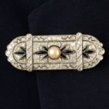 An early 20th century platinum mabé pearl, single and old-cut diamond brooch.