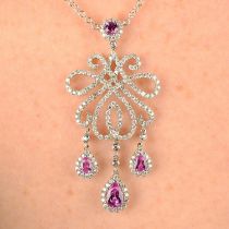 A brilliant-cut diamond and pink sapphire necklace.