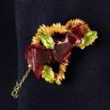A 1960s 18ct gold tourmaline and peridot brooch, by Deakin & Francis.