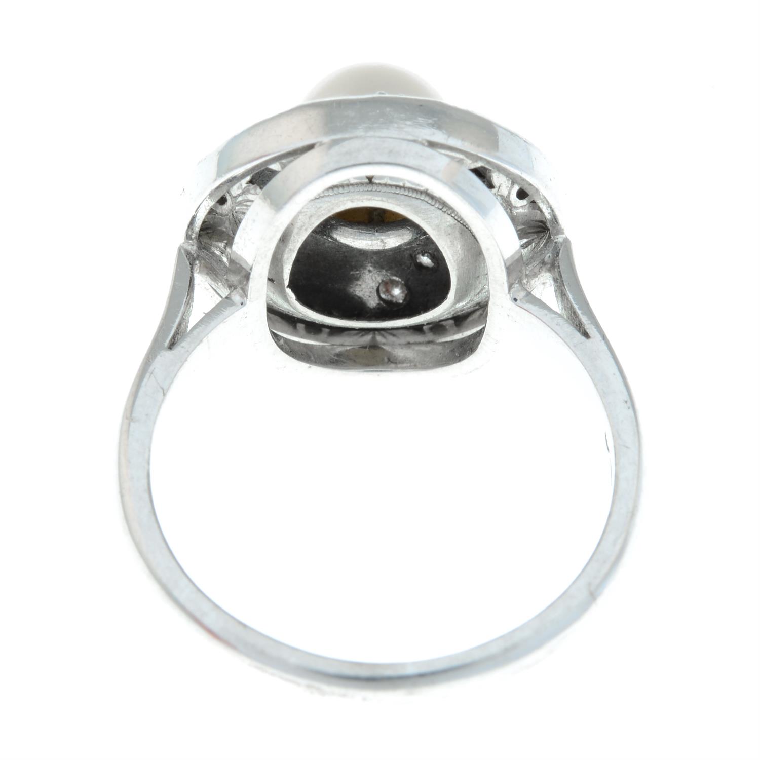 An 18ct gold cultured pearl, brilliant-cut diamond and blue paste geometric dress ring. - Image 3 of 5