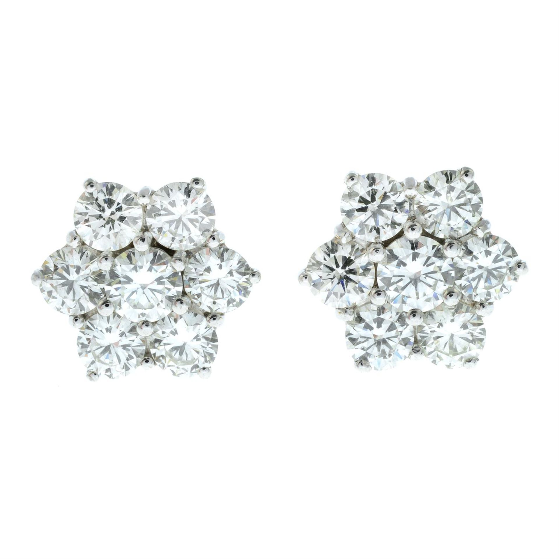A pair of 18ct gold brilliant-cut diamond floral cluster earrings. - Image 2 of 3