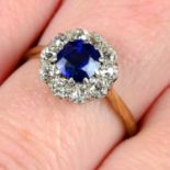 An early to mid 20th century 18ct gold sapphire and old-cut diamond cluster ring.