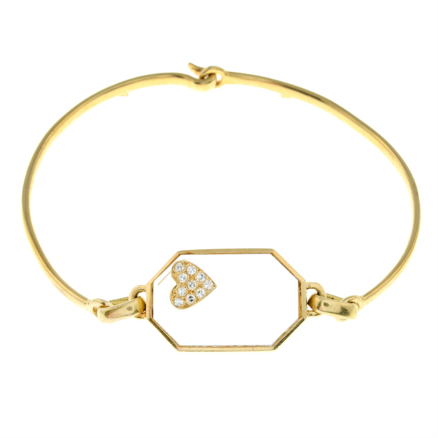 A mid 20th century 18ct gold rock crystal and pavé-set diamond heart bracelet, by Cartier. - Image 2 of 3