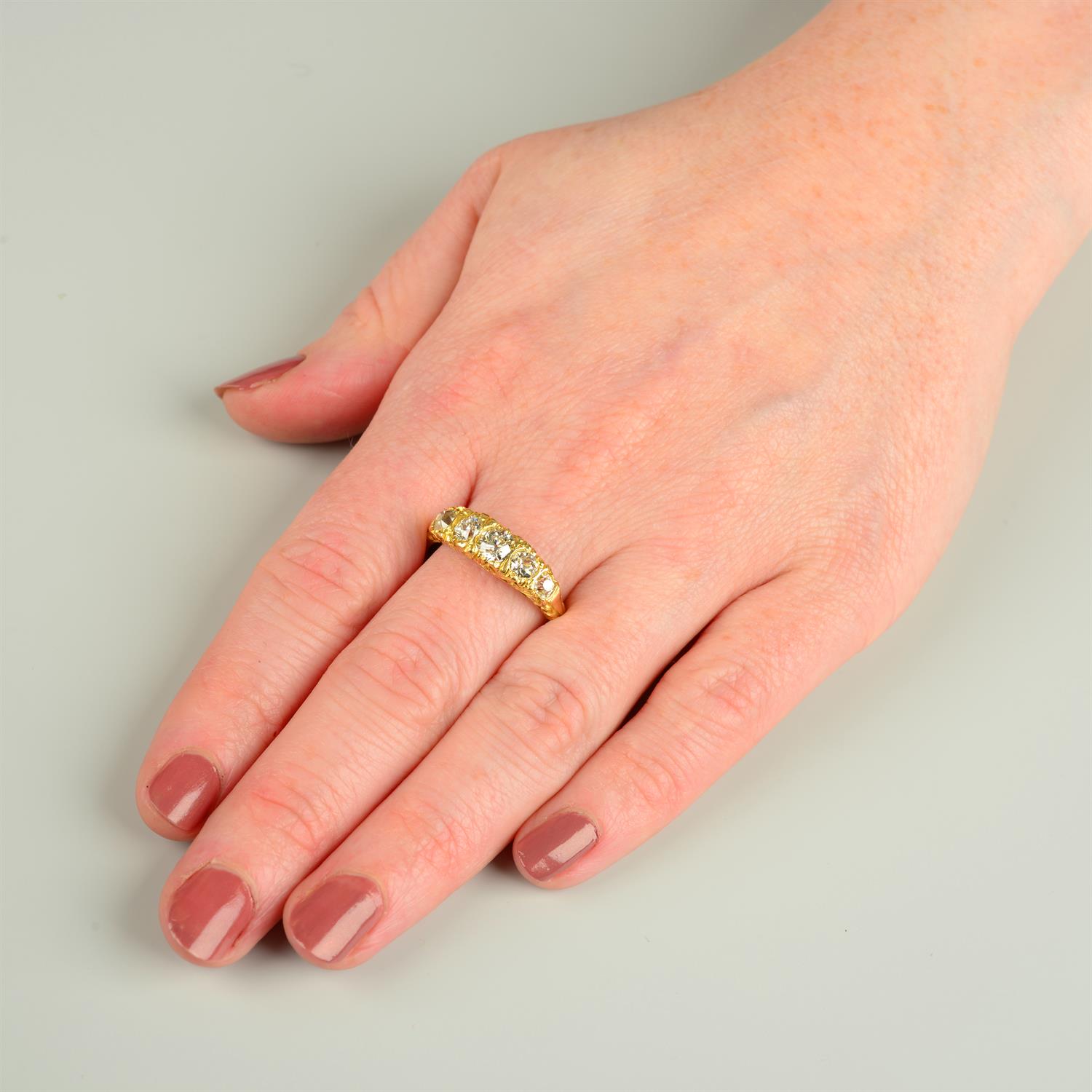 An early 20th century 18ct gold graduated old-cut diamond five-stone ring. - Image 5 of 5