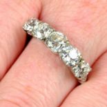 An early 20th century platinum graduated old-cut diamond five-stone ring.