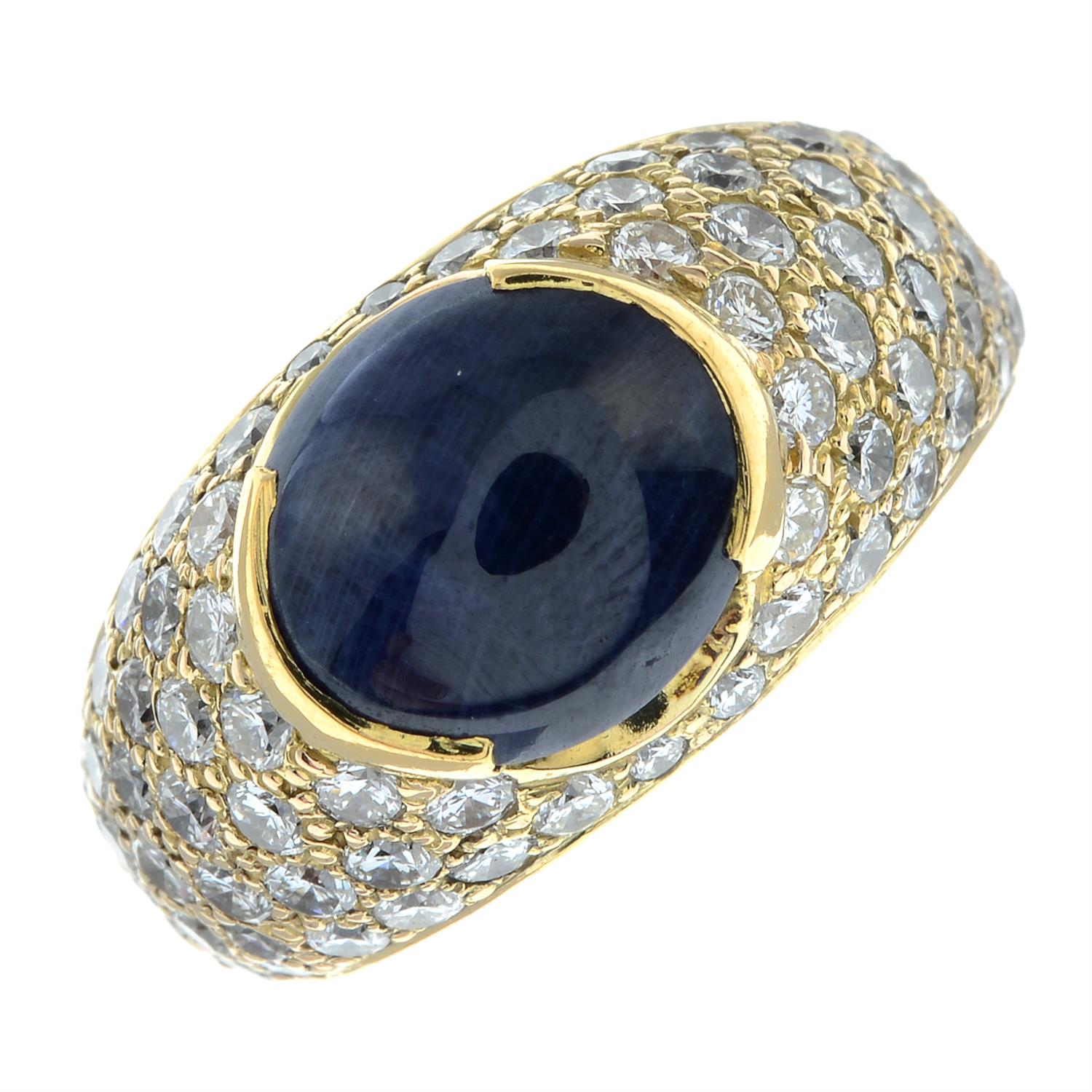 A cabochon sapphire and pavé-set diamond dress ring. - Image 2 of 5