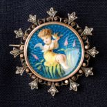 A late 19th century silver and gold rose-cut diamond and enamel brooch.