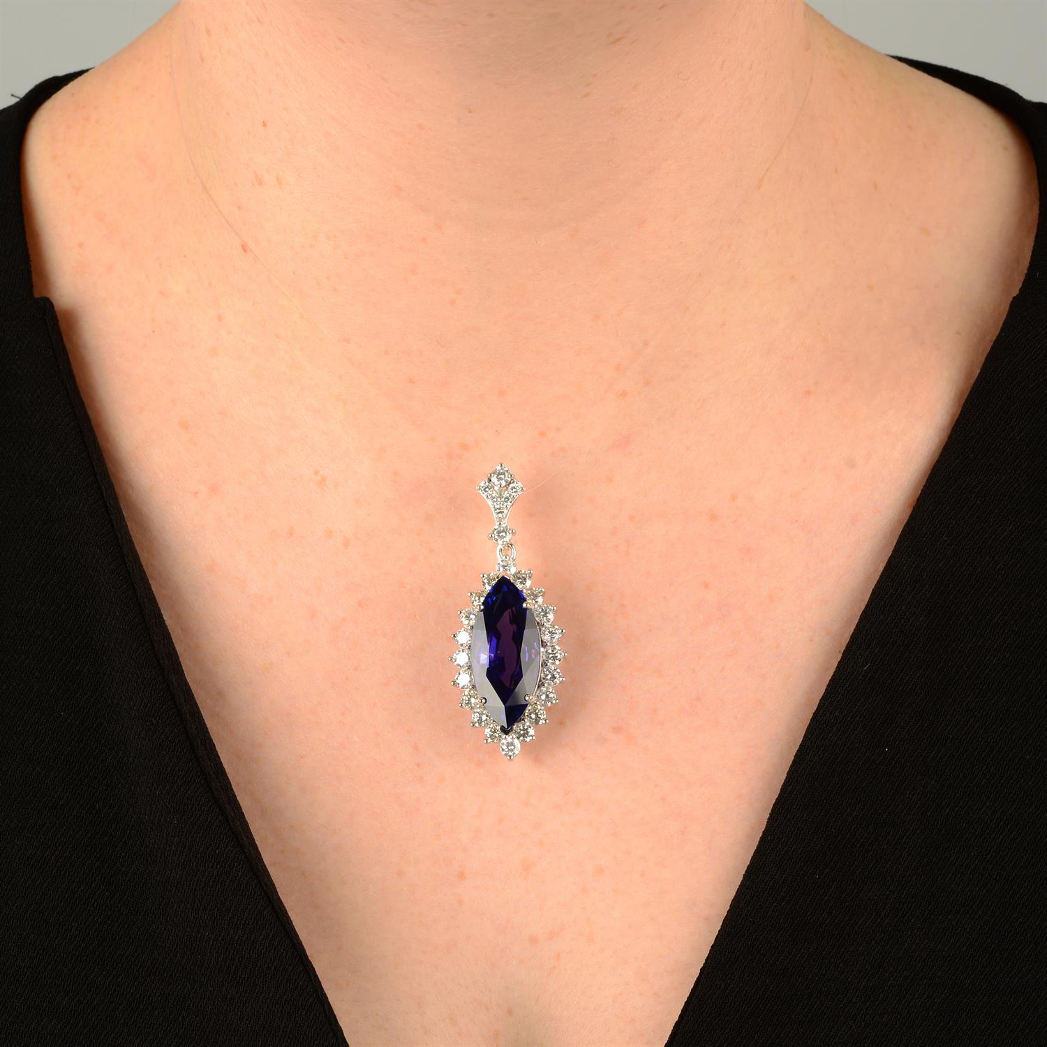 A tanzanite and brilliant-cut diamond cluster pendant. - Image 4 of 4