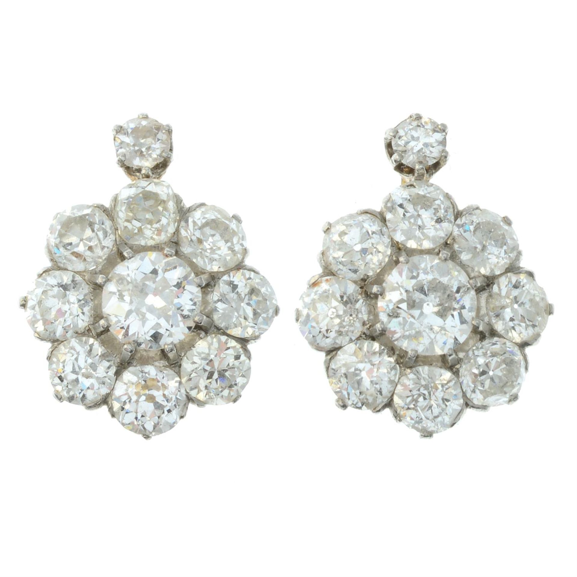 A pair of late 19th century 18ct gold old-cut diamond cluster earrings. - Image 2 of 3