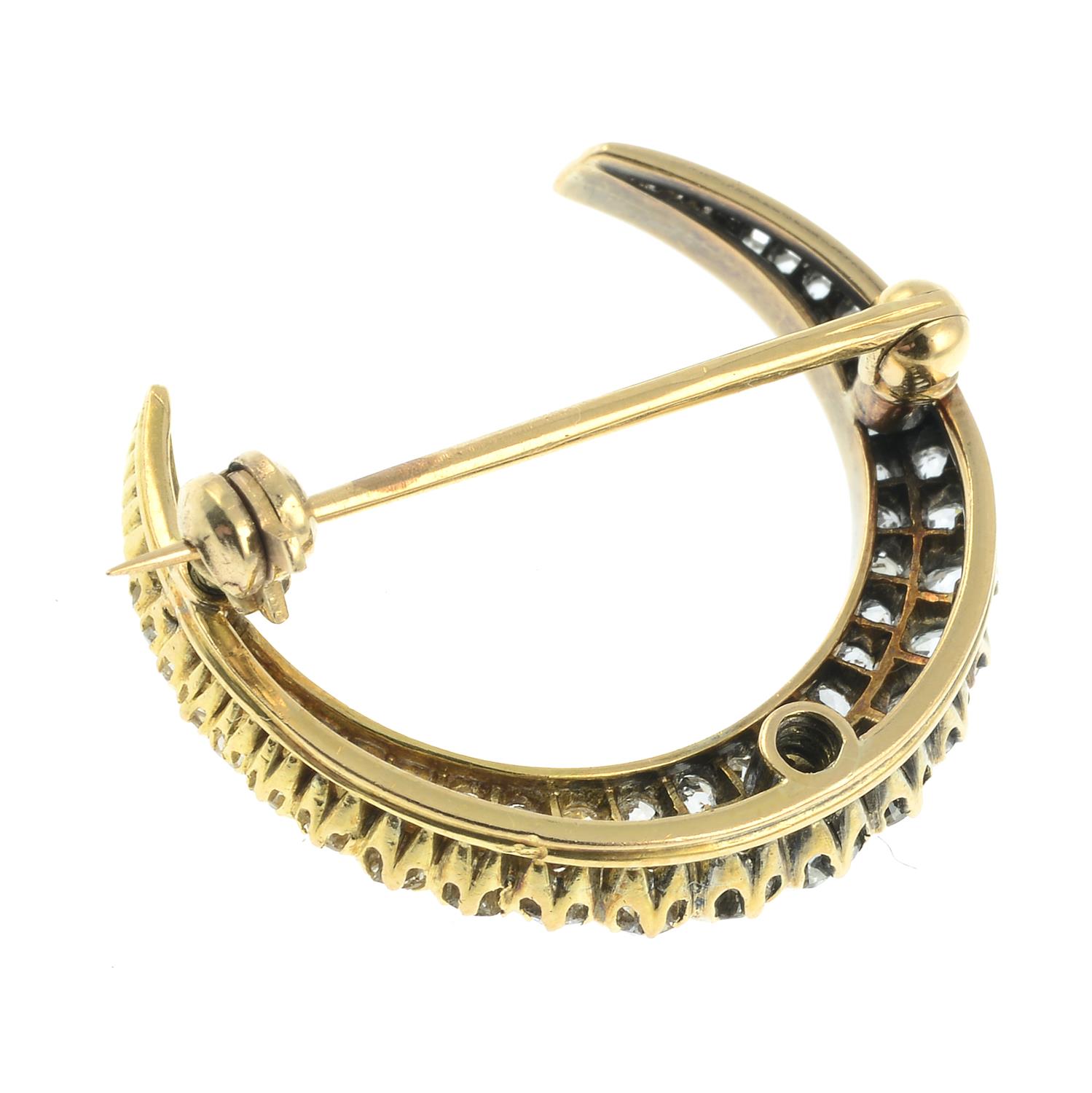 An early 20th century 18ct gold old and rose-cut diamond crescent brooch. - Image 3 of 4