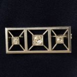 An Art Deco palladium old-cut diamond geometric brooch.