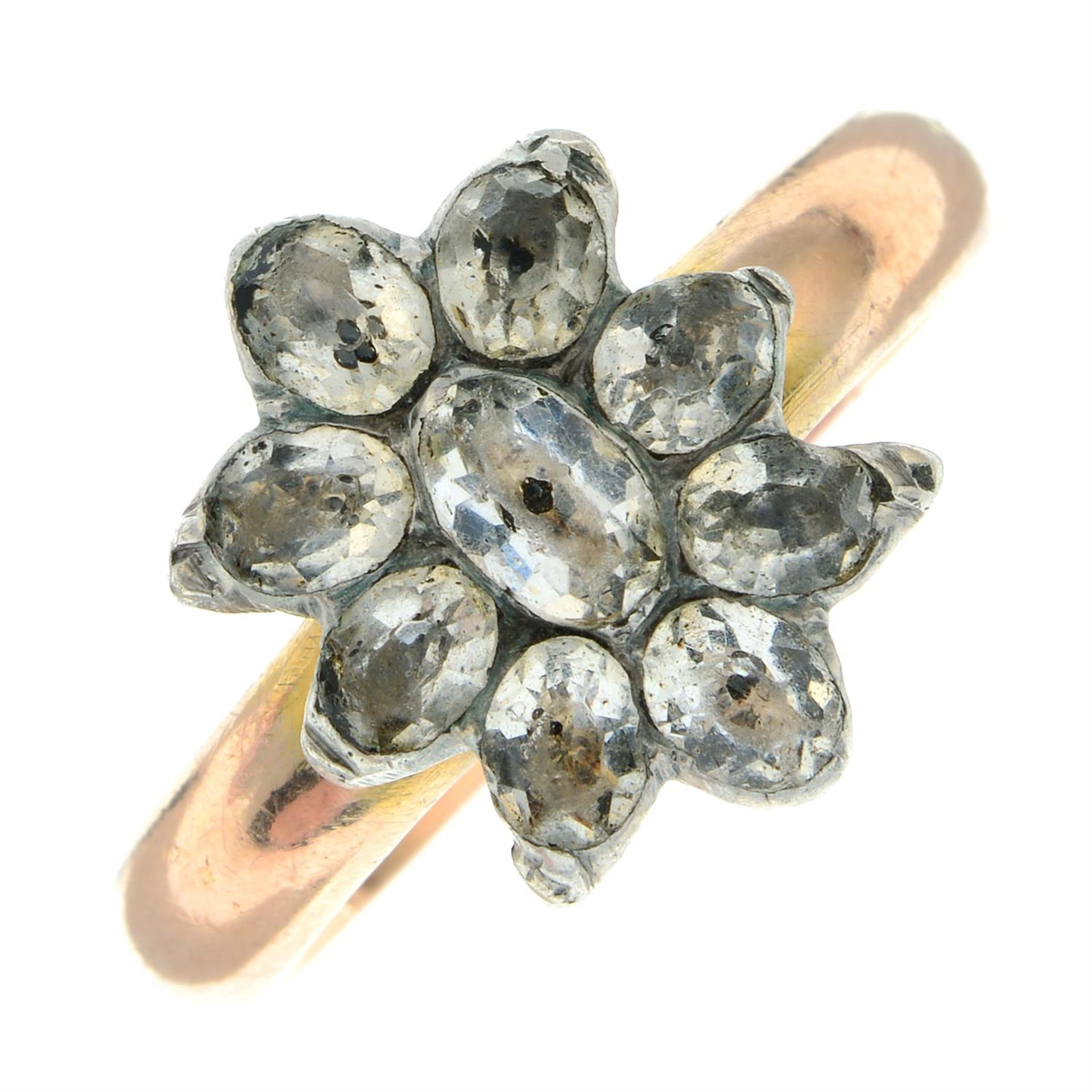 A late Georgian black spot paste cluster ring head, on later 9ct gold band. - Image 2 of 5