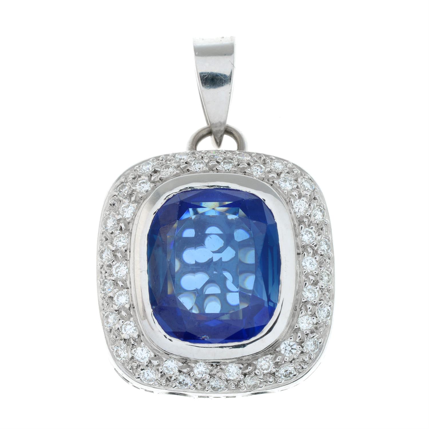 A Sri Lankan sapphire and pavé-set diamond pendant. - Image 2 of 5