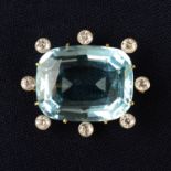 An early 20th century gold aquamarine and old-cut diamond brooch.