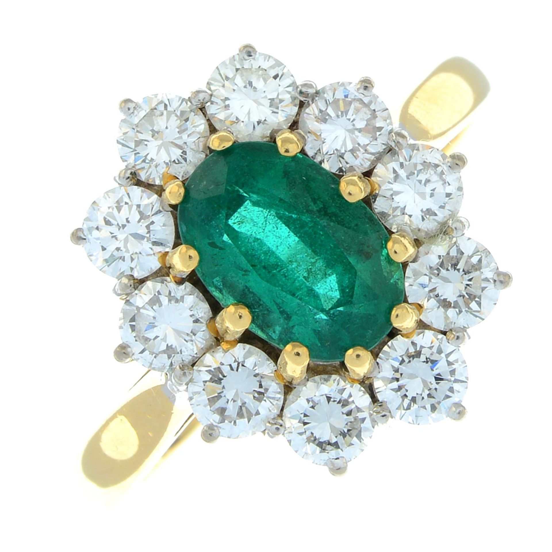 An 18ct gold emerald and brilliant-cut diamond cluster ring, by Cropp & Farr. - Image 2 of 5