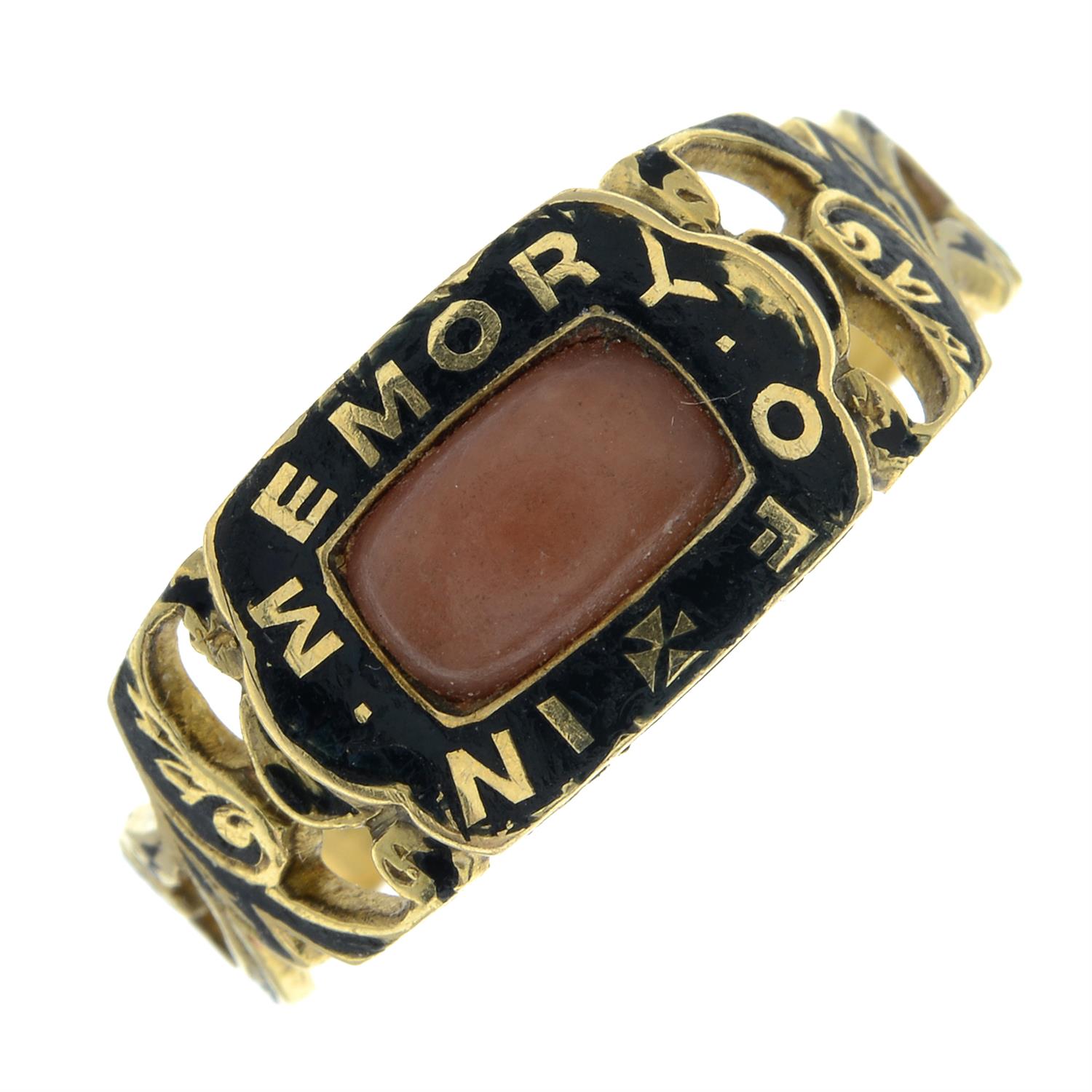 A mid Victorian 18ct gold coral and black enamel 'In Memory Of' mourning ring. - Image 2 of 5