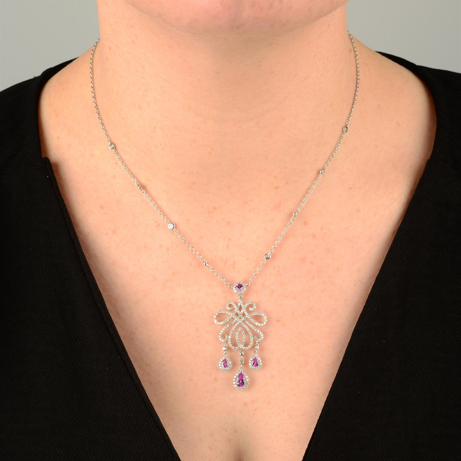 A brilliant-cut diamond and pink sapphire necklace. - Image 5 of 5