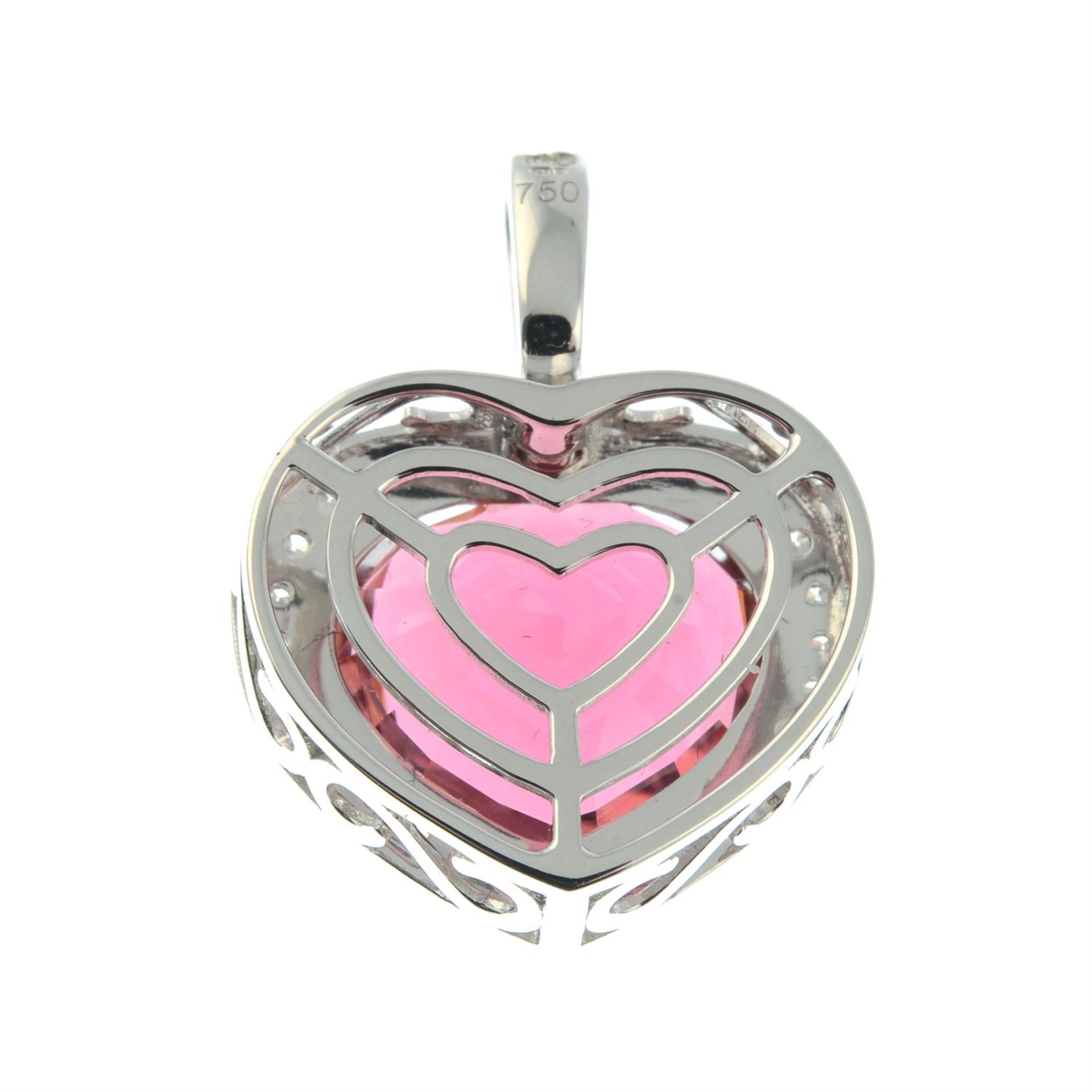 An 18ct gold pink tourmaline and brilliant-cut diamond heart-shape pendant. - Image 3 of 4