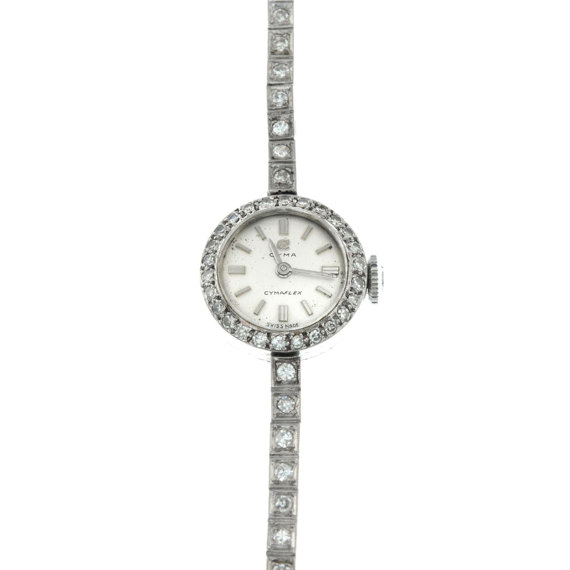 A 1950s 18ct gold single-cut diamond Cymaflex cocktail watch, by Cyma. - Image 2 of 4