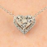 A vari-cut diamond heart-shape cluster pendant, on an integral 18ct gold trace-link chain.