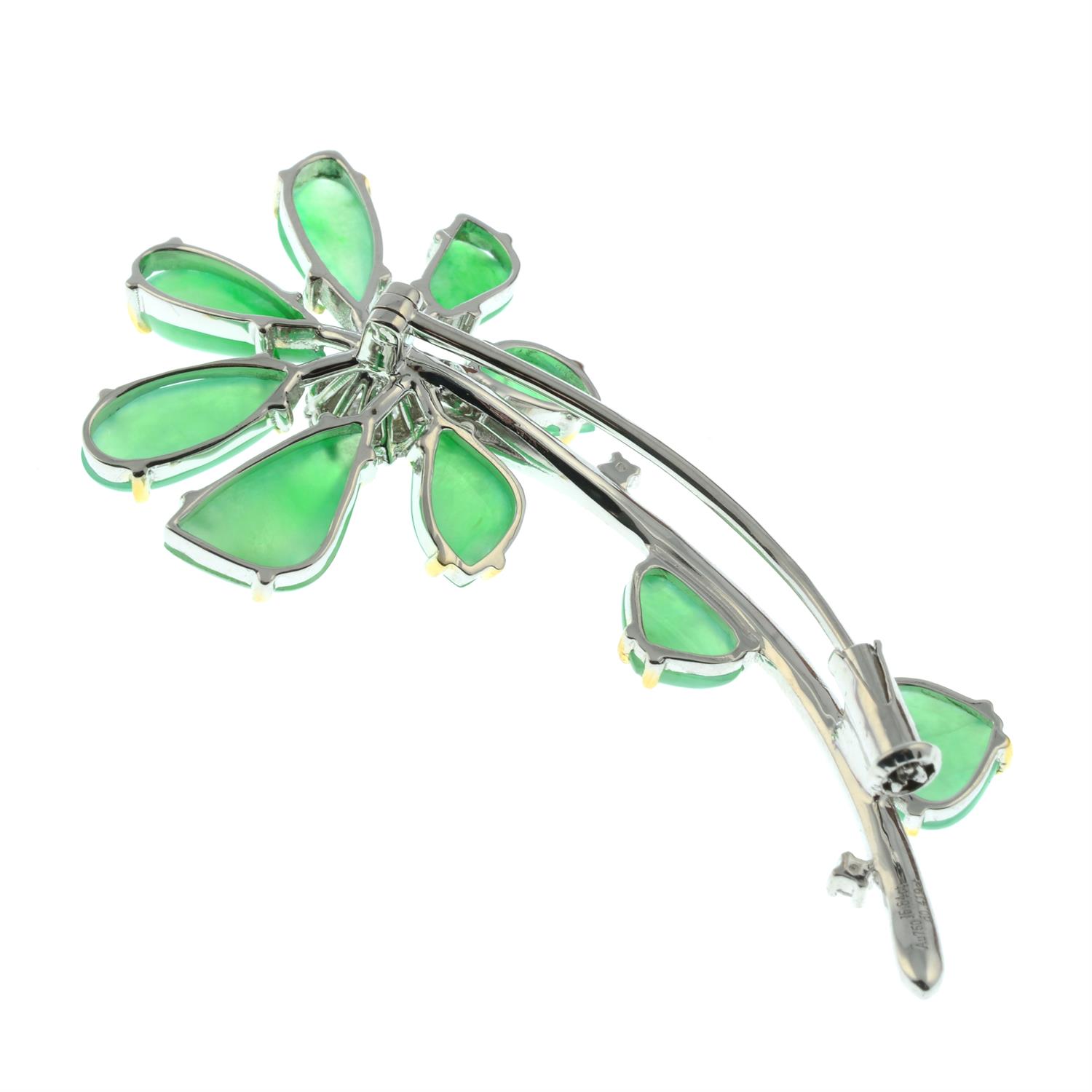 A jadeite jade and diamond floral brooch. - Image 3 of 4