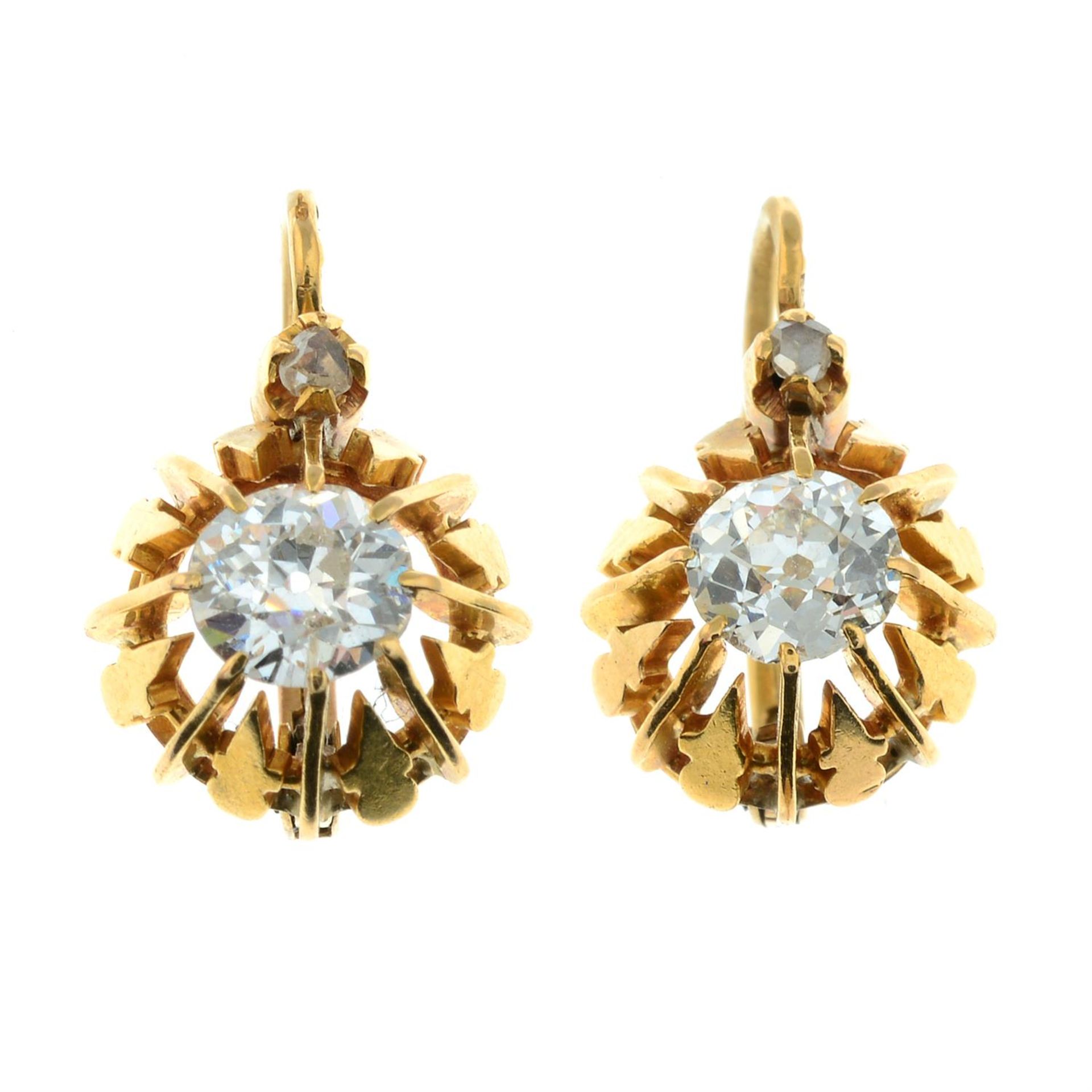 A pair of 18ct gold old-cut and diamond point earrings. - Image 2 of 3