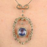 An early 20th century platinum and gold, Sri Lankan sapphire and vari-cut diamond pendant,